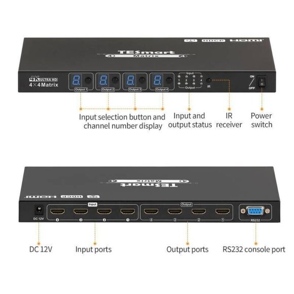 TESmart 4x4 HDMI Matrix 4K Video Switch RS232 (HMA0404A60) - Picture 6 of 6